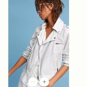 Anthropology Perforated genuine Leather Moto Jacket etc white gray XL zip modern